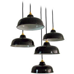 NOS 1950s French Industrial Enamel Factory Ceiling Lamps Pendants 4