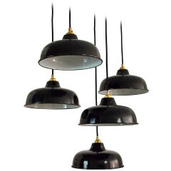 NOS 1950s French Industrial Enamel Factory Ceiling Lamps Pendants