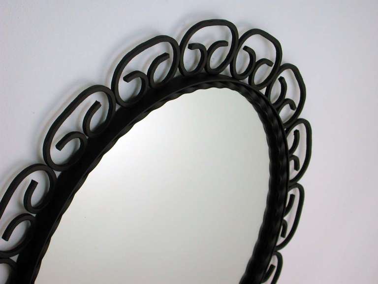 Mid-20th Century 1960s, Mid-Century French Wrought Iron Wall Mirror