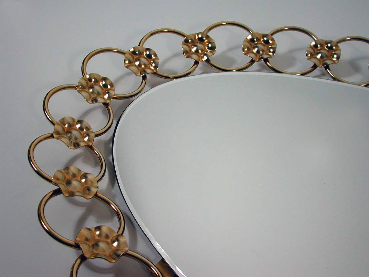 Mid-20th Century Midcentury Italian Floral Brass Wall Mirror, 1950s