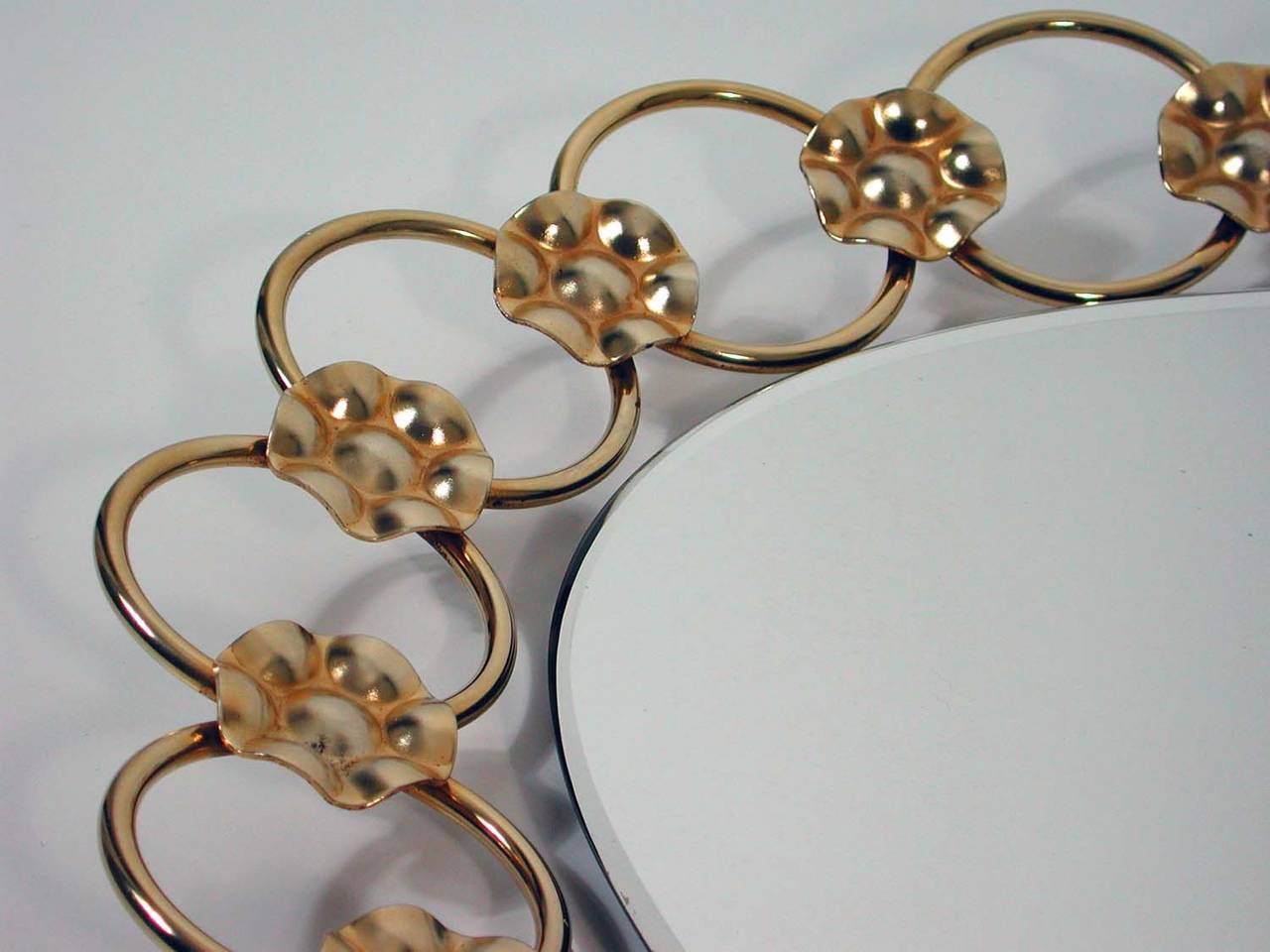 Midcentury Italian Floral Brass Wall Mirror, 1950s (Messing)