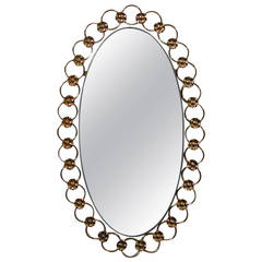 Midcentury Italian Floral Brass Wall Mirror 1950s 12