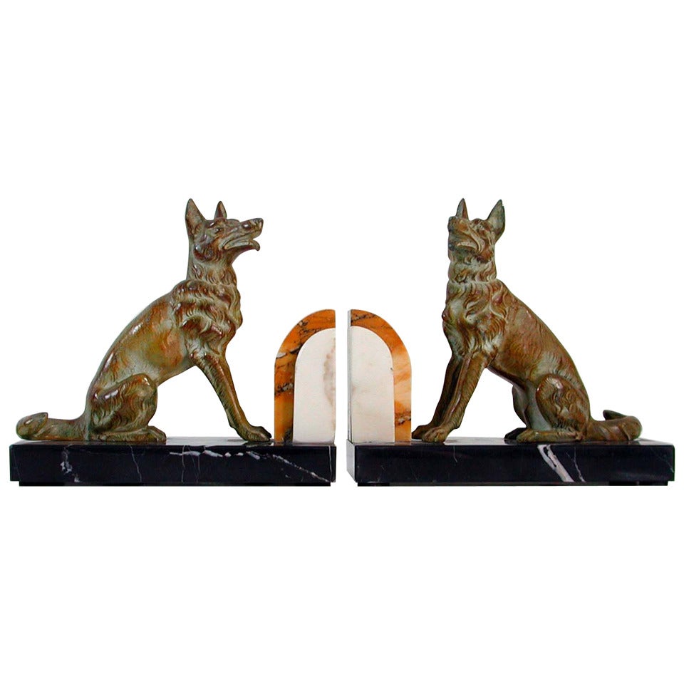 Art Deco French Bookends German Shepherd Dogs in the Manner of Calvin