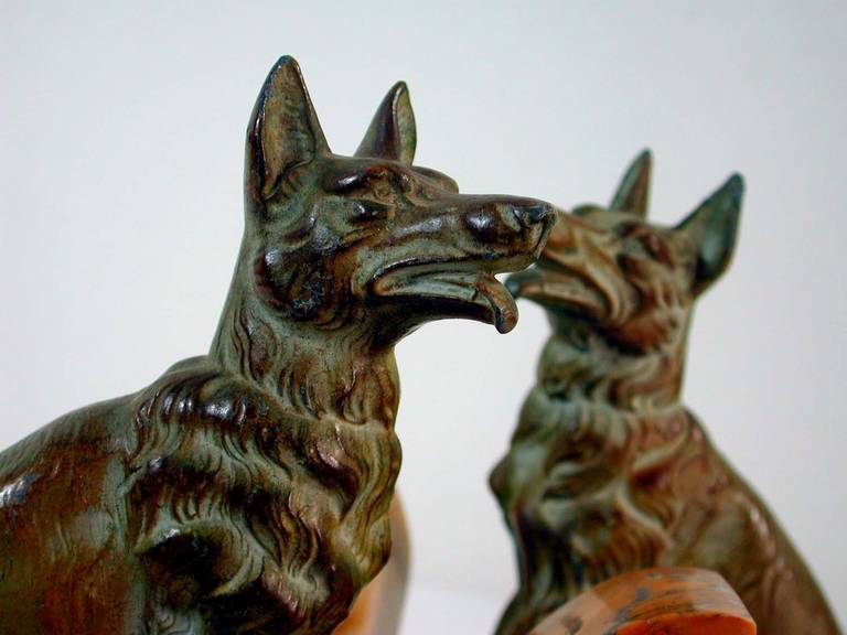 Mid-20th Century Art Deco French Bookends German Shepherd Dogs in the Manner of Calvin