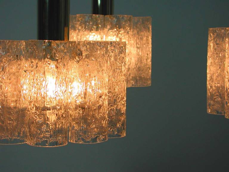 German Doria Cascading Textured Glass and Brass Chandelier For Sale 4