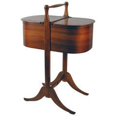 Italian 1950s Walnut Sewing Box on Stand Organizer End Table