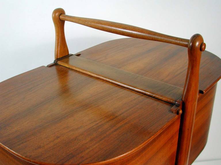 Italian 1950s Walnut Sewing Box on Stand Organizer End Table