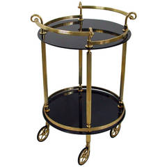 Italian Mid-Century Brass and Black Glass Serving Cart Bar Cart Trolley Italian Mid-Century Brass and Black Glass Serving Cart Bar Cart Trolley