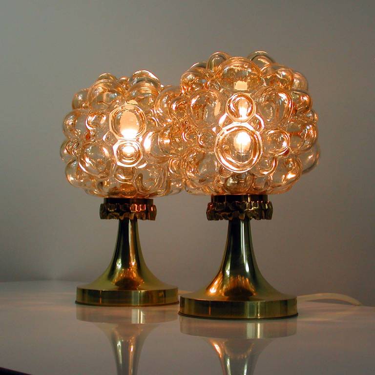 Pair of 1960s Helena Tynell for Limburg Amber Glass Bubble Table Lamps In Excellent Condition In NUEMBRECHT, NRW