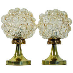 Pair of 1960s Helena Tynell for Limburg Amber Glass Bubble Table Lamps 11