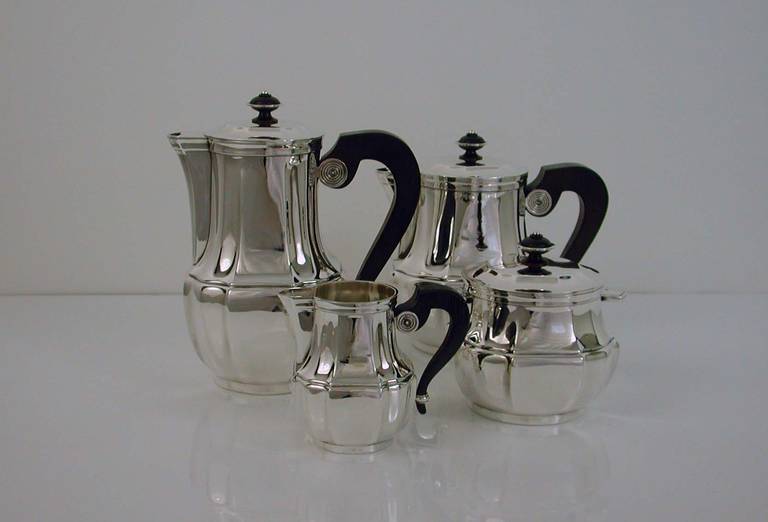 French 1930s Art Deco CHRISTOFLE Silver Plate and Rosewood Tea and Coffee Set