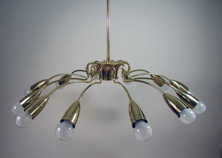 Mid-Century 1950s Italian Twelve-Light Brass Sputnik Chandelier 2