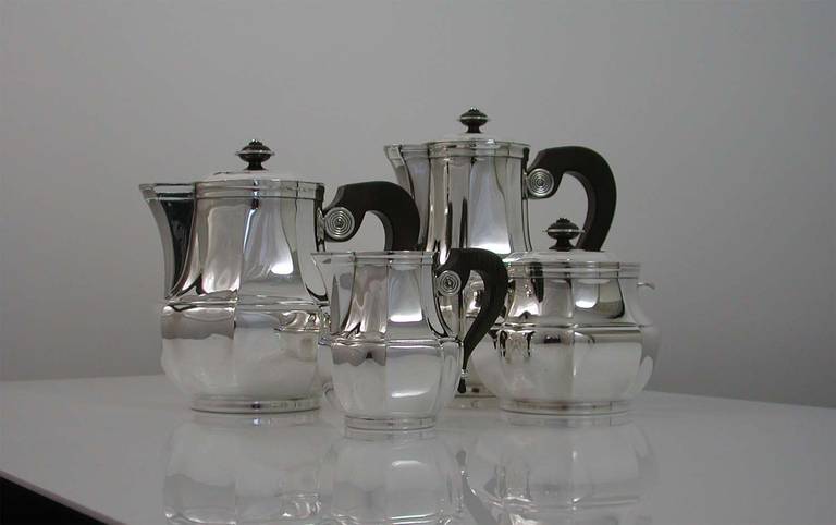 1930s Art Deco CHRISTOFLE Silver Plate and Rosewood Tea and Coffee Set 3