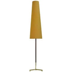 French 1950s Teak and Brass Floor Lamp attributed to Maison Arlus