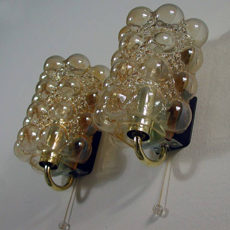 Mid-Century Modern Pair of Bubble Amber Wall Lamps Sconces by Helena Tynell for Limburg, 1960s
