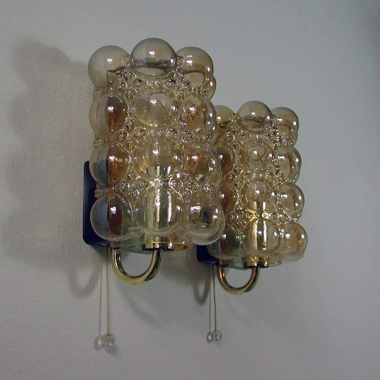 German Pair of Bubble Amber Wall Lamps Sconces by Helena Tynell for Limburg, 1960s