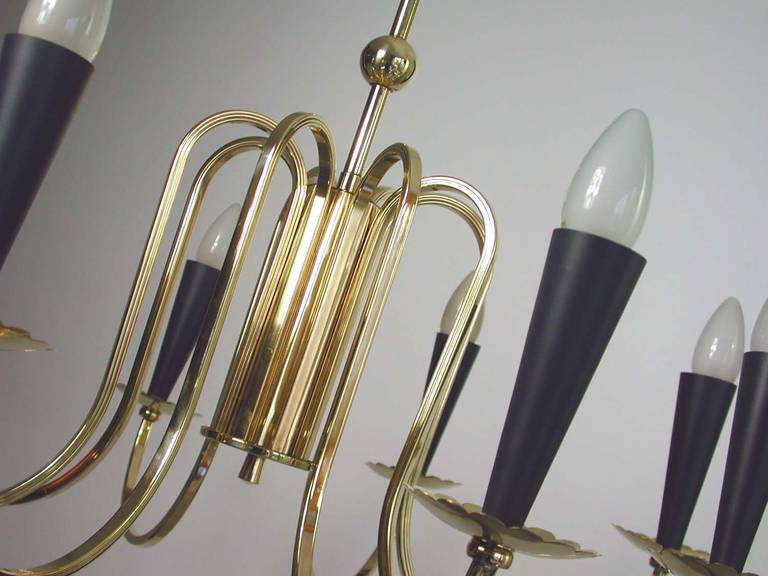 Lacquered 1950s Italian Eight-Arm Sputnik Brass Chandelier in the Manner of Stilnovo