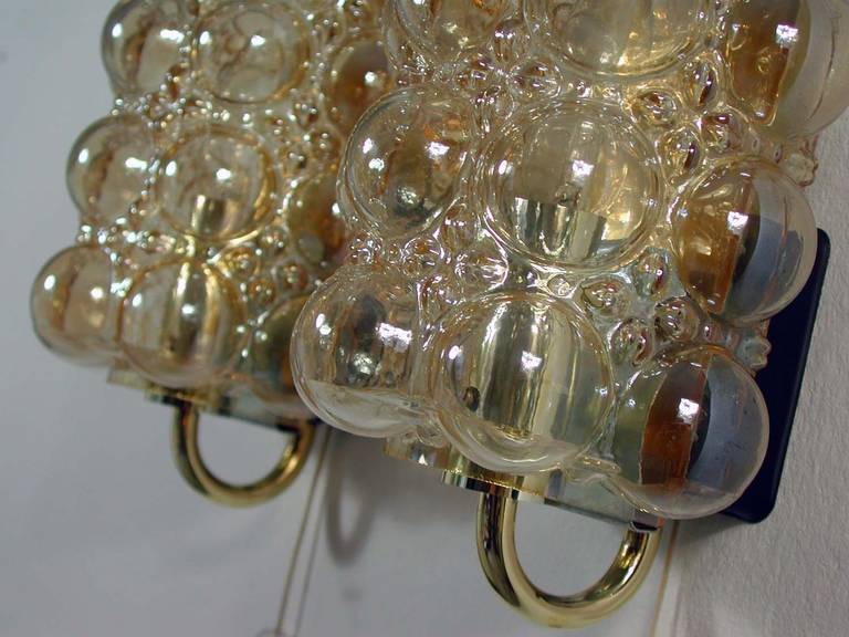 Mid-20th Century Pair of Bubble Amber Wall Lamps Sconces by Helena Tynell for Limburg, 1960s