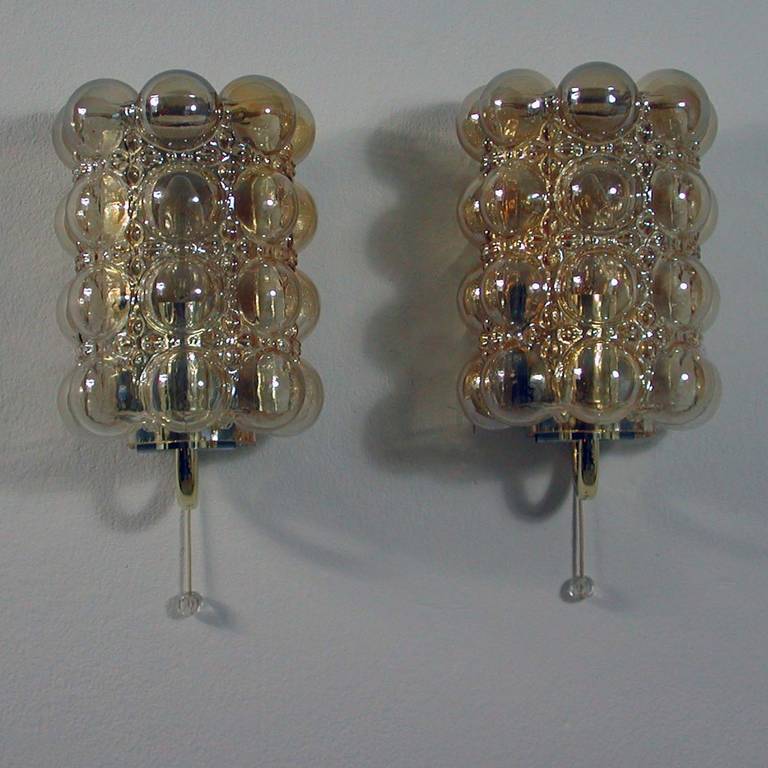 Pair of Bubble Amber Wall Lamps Sconces by Helena Tynell for Limburg, 1960s 1
