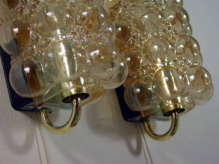 Pair of Bubble Amber Wall Lamps Sconces by Helena Tynell for Limburg, 1960s 2