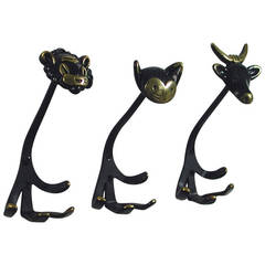 Midcentury Walter Bosse Vienna Set of Three Bronze Coat Hooks, 1950s