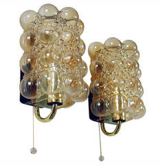Pair of Bubble Amber Wall Lamps Sconces by Helena Tynell for Limburg, 1960s