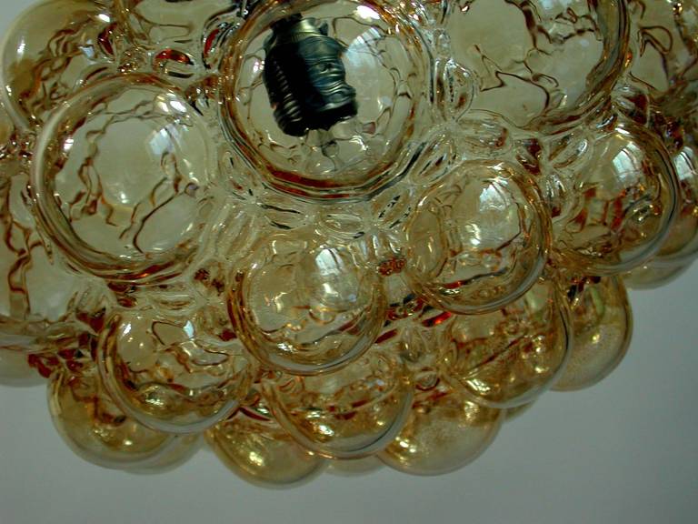 Midcentury Bubble Amber and Chrome Glass Pendant Helena Tynell for Limburg 1960s In Good Condition In NUEMBRECHT, NRW