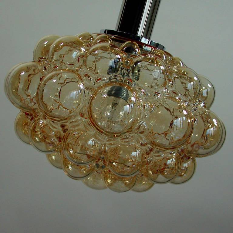 Midcentury Bubble Amber and Chrome Glass Pendant Helena Tynell for Limburg 1960s 1