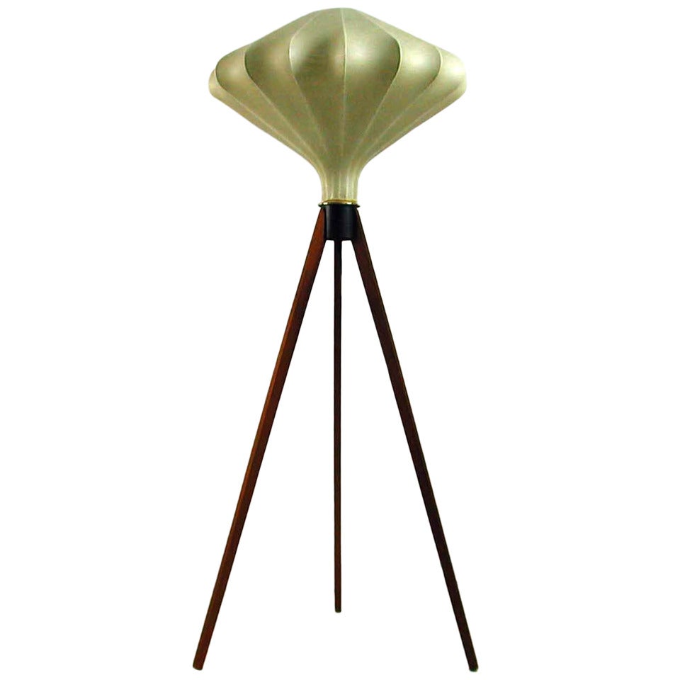 1960s Danish Modern Tripod Teak and Cocoon Floor Lamp Castiglioni Style