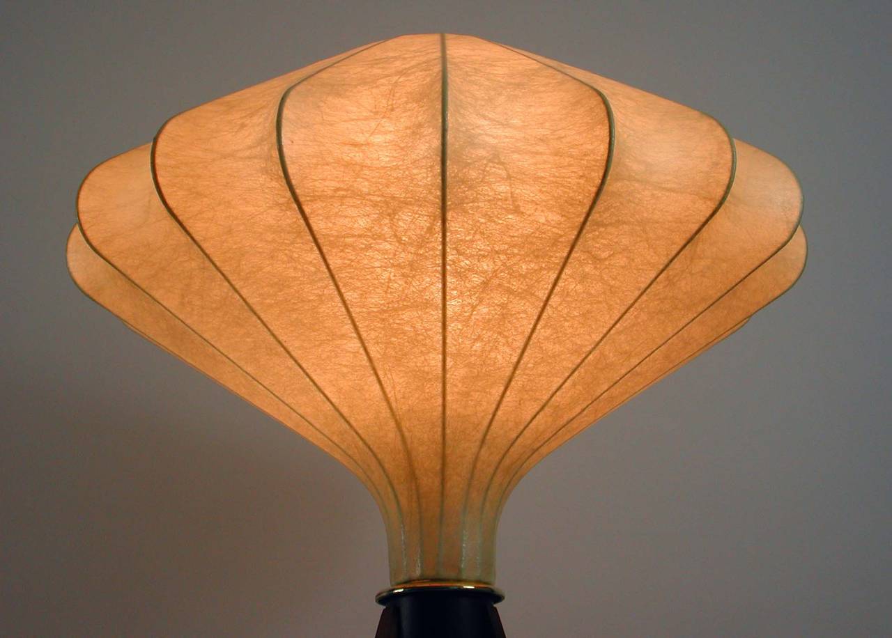Mid-20th Century 1960s Danish Modern Tripod Teak and Cocoon Floor Lamp Castiglioni Style