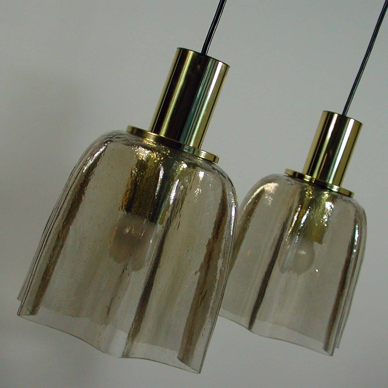 Handkerchief Amber Ice Glass and Brass Pendant by Limburg, 1960s - One Light  For Sale 1