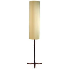 Mid Century Danish Modern Teak and Silk Tripod Floor Lamp 1