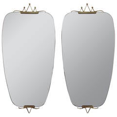 Pair 1950s Mid Century Italian Brass Wall Mirrors 3