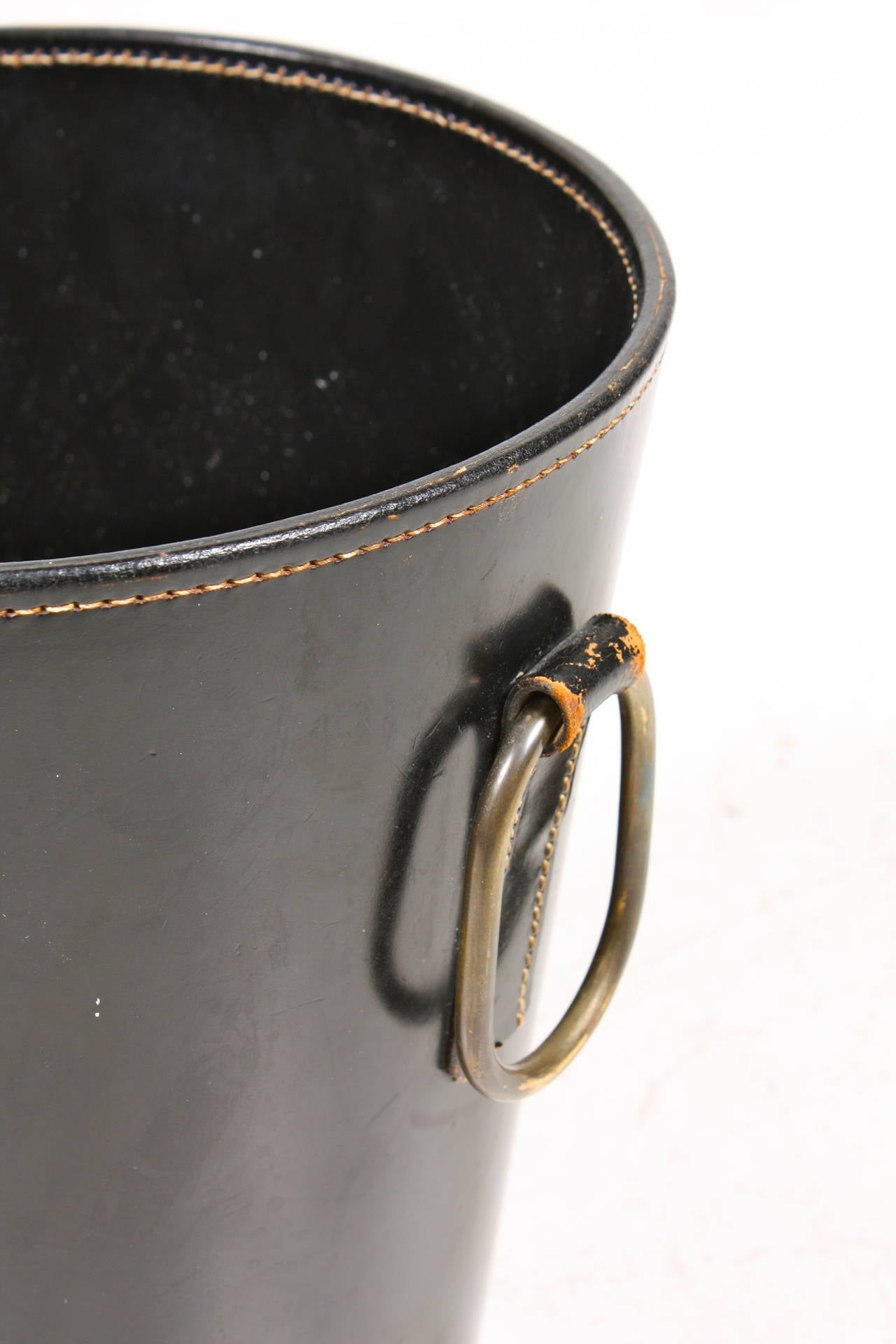 Brass Waste Basket in Leather