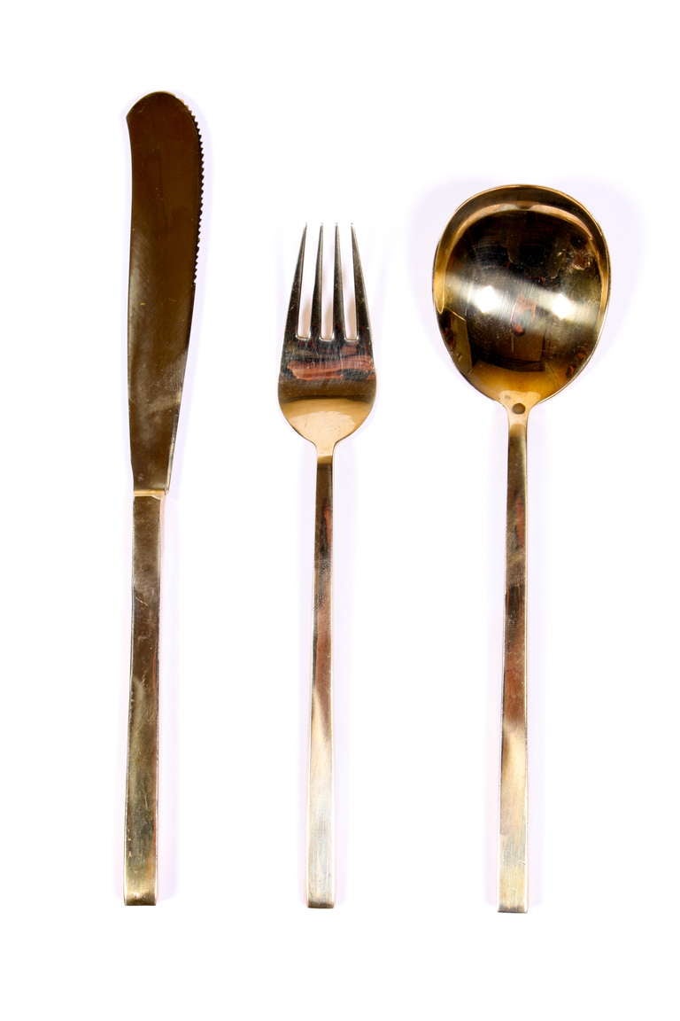 Cutlery for 12 persons in solid bronze designed by Sigvard Bernadotte. Made by Broste Denmark in the 1960s .