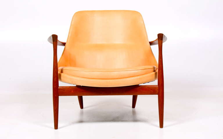 Pair of U56 - Elisabeth chairs in solid teak & Natural leather - Designed in 1956 by Maa. Ib Kofod Larsen - Edited by Christensen & Larsen Cabinetmakers. Great restored condition.