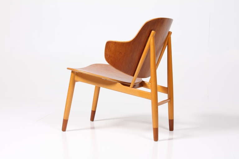Sculptural easy chair in teak & beech designed by Maa. Ib Kofod Larsen and edited by Christensen & Larsen Cabinetmakers Denmark - Great original condition.