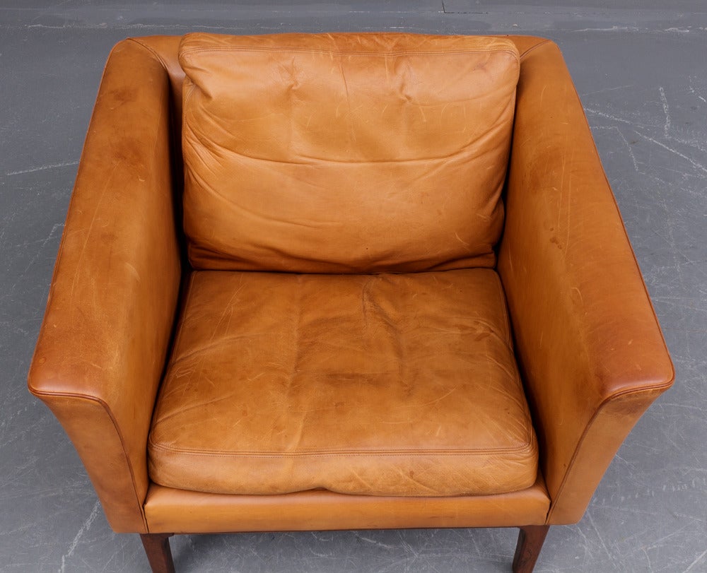 Easychair in Natural Leather In Excellent Condition In Lejre, DK