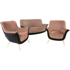 Italian Settee and Two Armchairs, 1950s