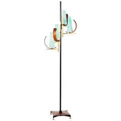 Italian 1950 Floor Lamp in Glass, Wood and Brass