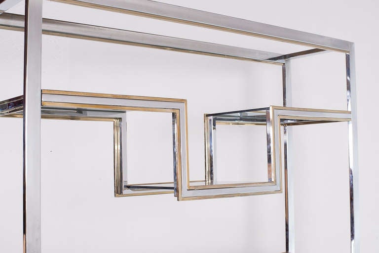 Modern Romeo Rega brass , steel, glass etagere For Sale