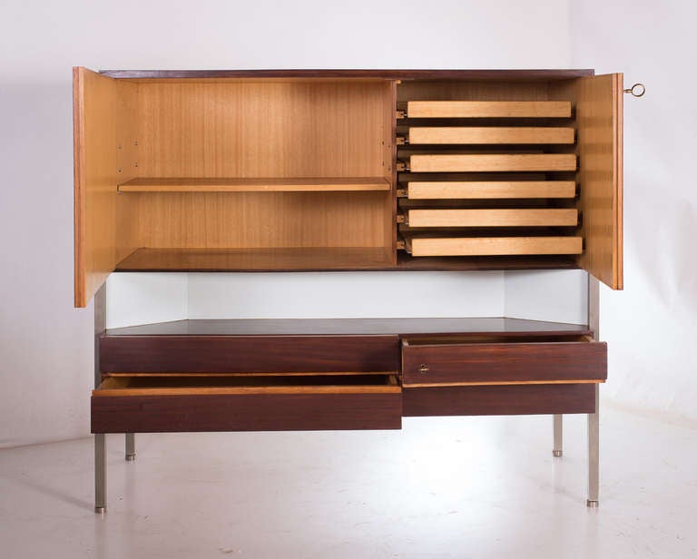 Italian  mahogany cabinet with white laminate 1960's