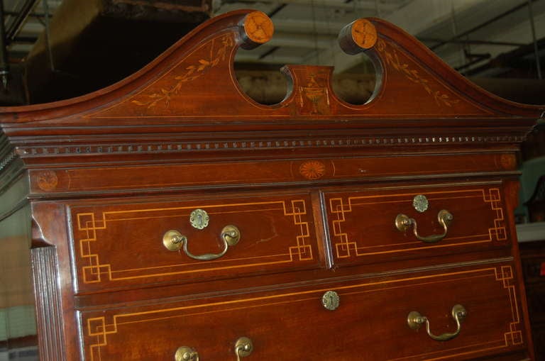 George III 18th Century English Inlayed Mahogany Chest on Chest For Sale