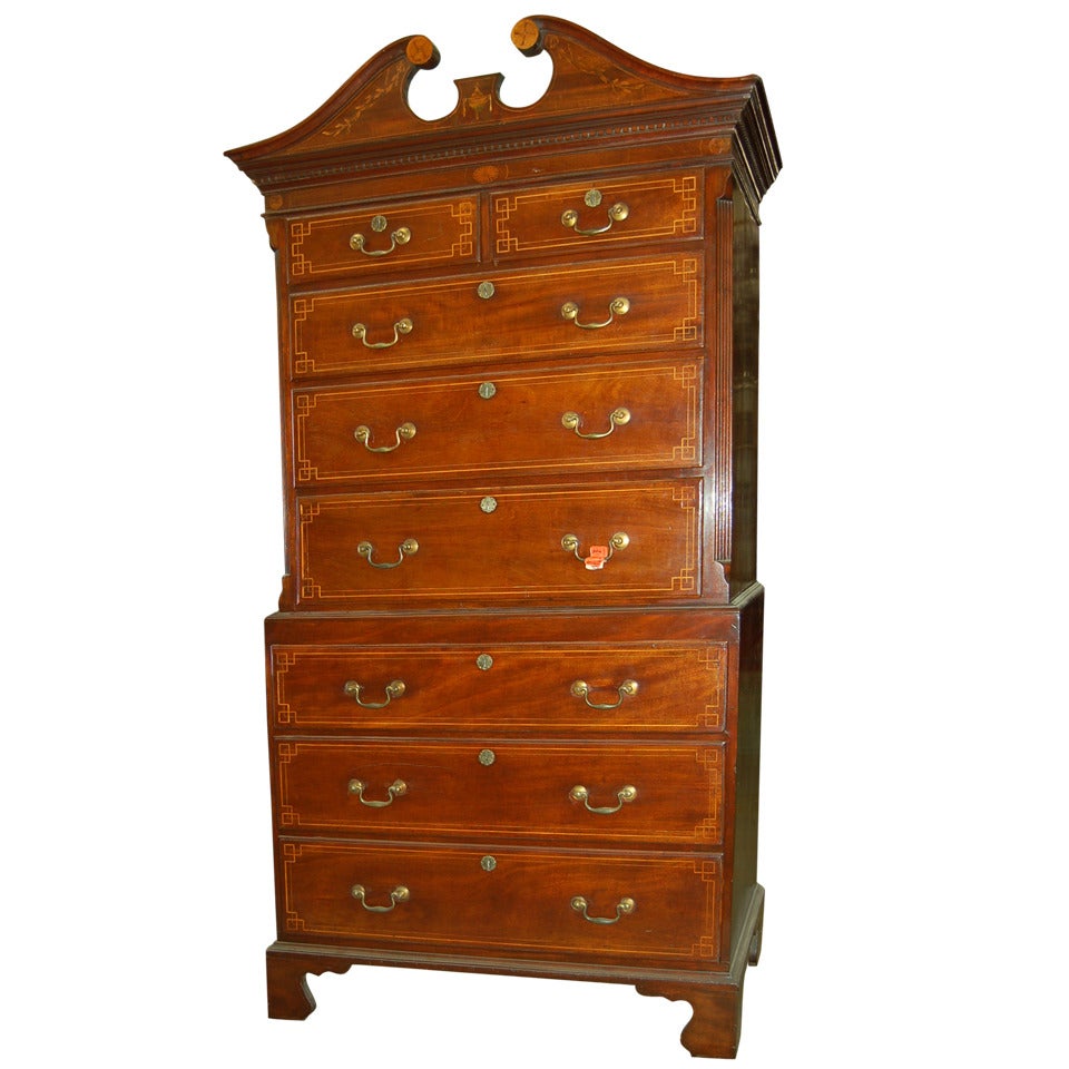 18th Century English Inlayed Mahogany Chest on Chest For Sale
