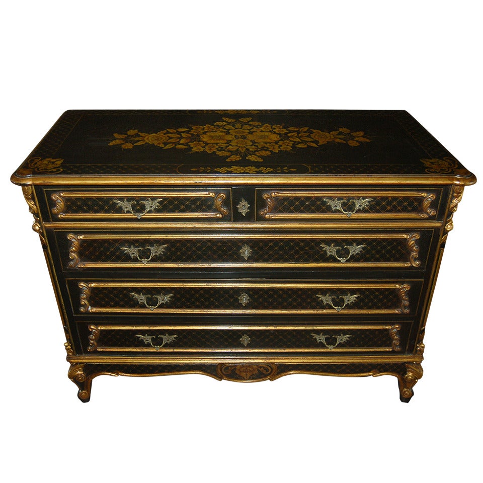 French Chest in Lacqered Gilt Chinoisoire For Sale