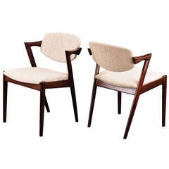 A Pair Of Solid Oak Model 42 Chairs By Kai Kristiansen, Denmark 1950's