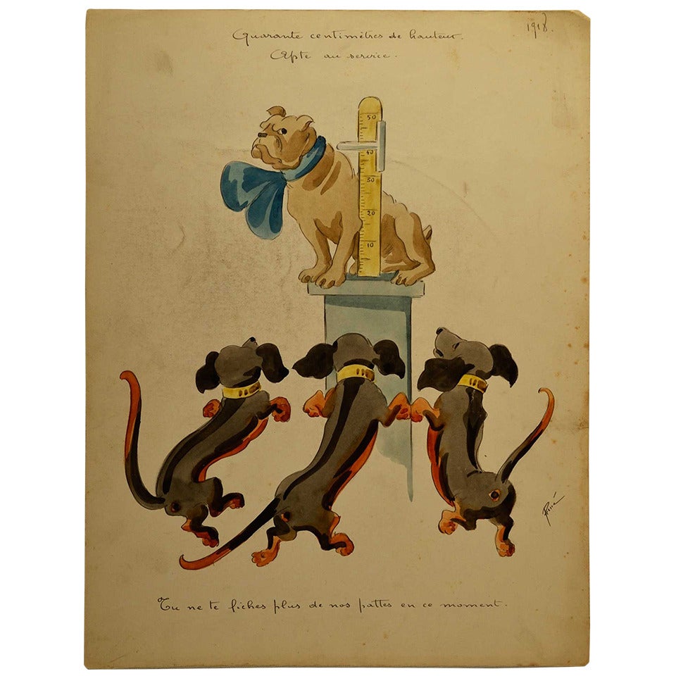 World War 1 Satiric and Humorous Illustrations, Signed René 1918 For Sale