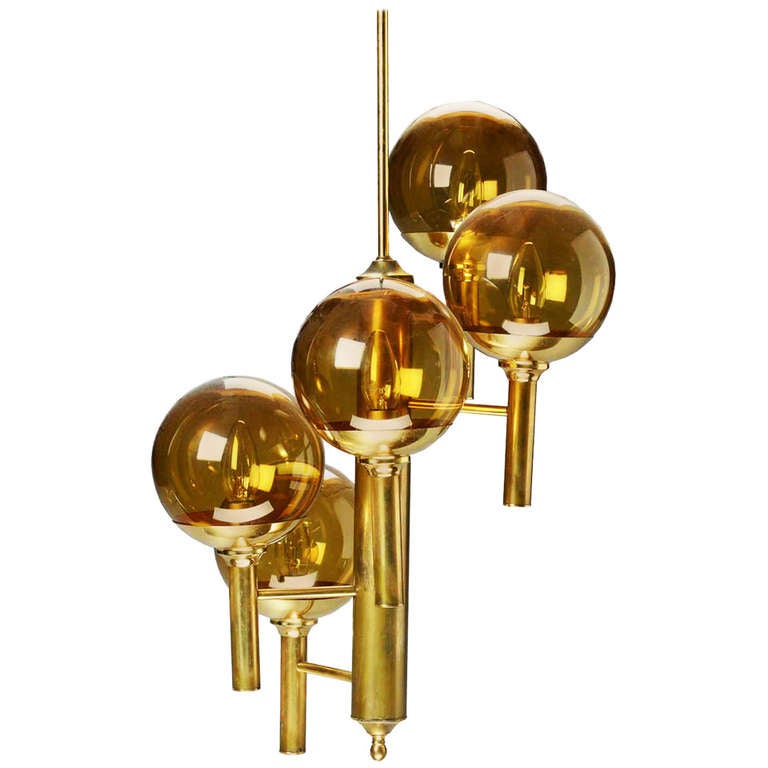 Hans Agne Jakobsson Swedish Modern Brass Chandelier For Sale