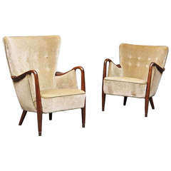Vintage Exceptional Pair of Scandinavian Modern High and Low Wingback Chairs
