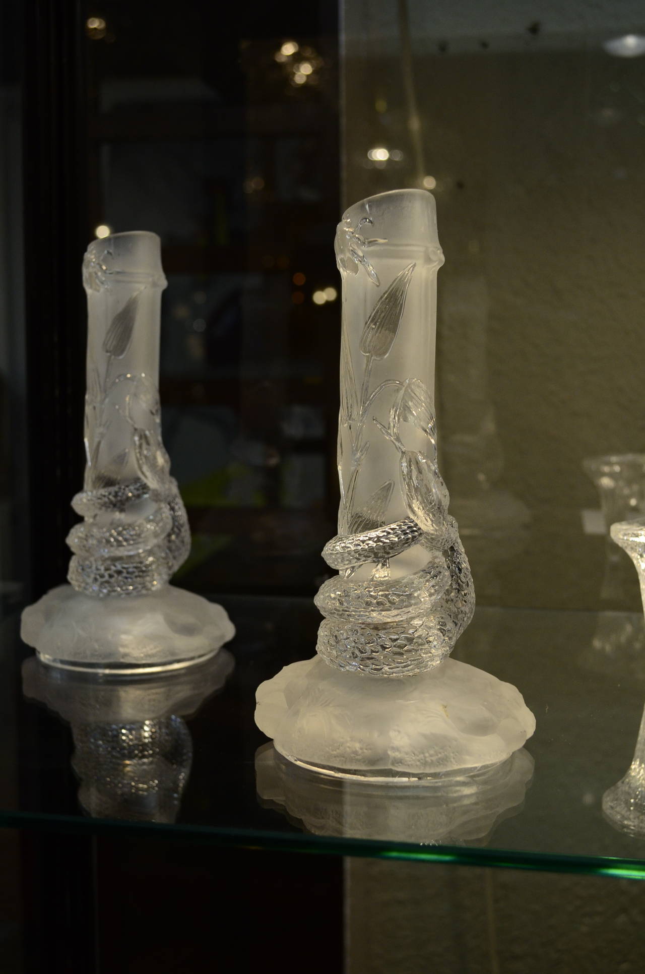 Pair of Baccarat Crystal, French Japonisme Candleholders, France 1878